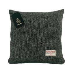 Harris Tweed Cushion Cover - Double Sided With Concealed Ykk Zip Black & Grey/White Herringbone 100% Wool All Sizes Available - thumbnail 1