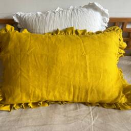 Set Of Two Shabby Chic 100% Linen Pillowcases Ruffled - thumbnail 3