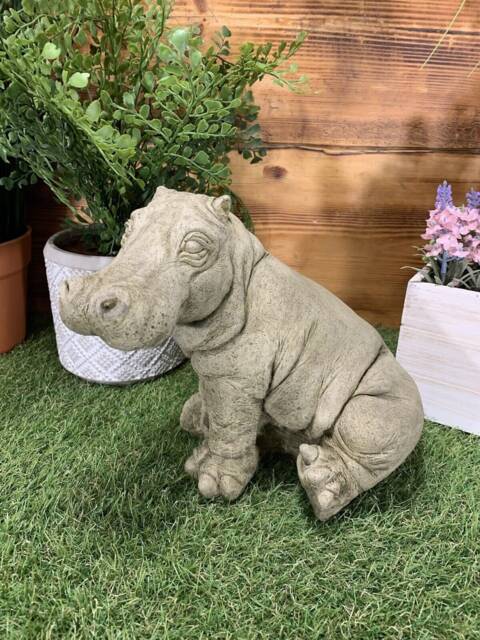 Stone Garden Cute Hippo Hippopotamus Statue Figure Ornament - image 1