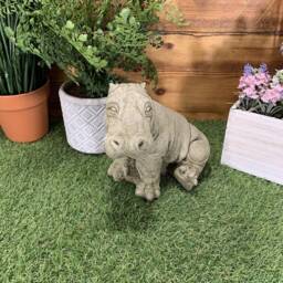 Stone Garden Cute Hippo Hippopotamus Statue Figure Ornament - thumbnail 3