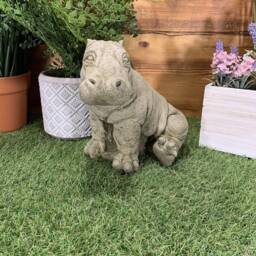 Stone Garden Cute Hippo Hippopotamus Statue Figure Ornament - thumbnail 2