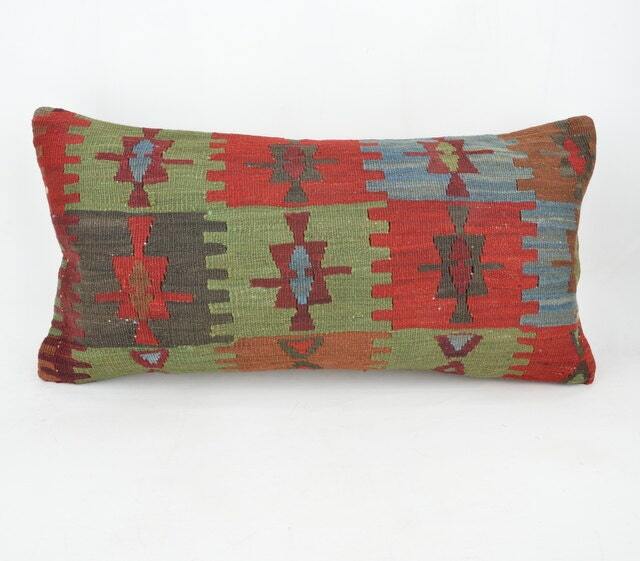 "Kilim Pillow, Wool Kilim Cousin From Anatolia, 30x60 cm, 12""x24" - image 1