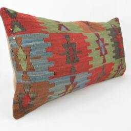 "Kilim Pillow, Wool Kilim Cousin From Anatolia, 30x60 cm, 12""x24" - thumbnail 2