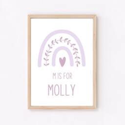 Lilac Nursery Rainbow, Personalised Baby Girl Bedroom Prints, Keepsake Gift Idea, Decor, Girls Violet Name Print - thumbnail 2