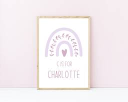 Lilac Nursery Rainbow, Personalised Baby Girl Bedroom Prints, Keepsake Gift Idea, Decor, Girls Violet Name Print - thumbnail 1