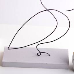 Handmade Owl Wire Sculpture Minimalist Line Art, Concrete Base - thumbnail 4