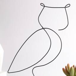 Handmade Owl Wire Sculpture Minimalist Line Art, Concrete Base - thumbnail 3
