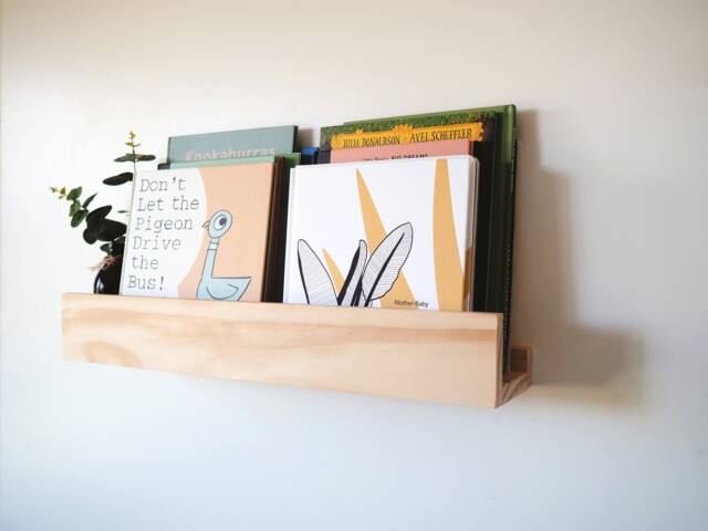 Wall Mounted Pine Wood Book Ledge - Kids Bookshelf Storage Solution - image 1
