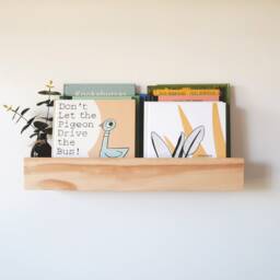 Wall Mounted Pine Wood Book Ledge - Kids Bookshelf Storage Solution - thumbnail 2