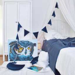 Navy Blue Velvet Moon Pillow, Crescent Cushion - thumbnail 2