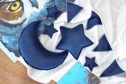 Navy Blue Velvet Moon Pillow, Crescent Cushion