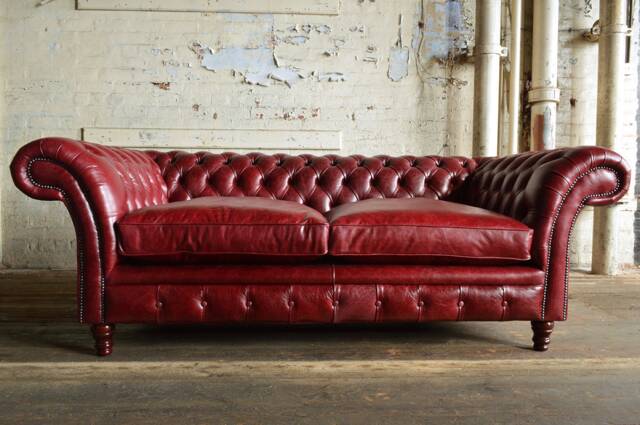 3 Seater Vintage Burgundy Red Leather Chesterfield Sofa - image 1