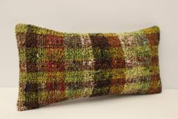 Vintage Turkish Kilim Pillow Cover, 10x20 Lumbar Cushion - thumbnail 1