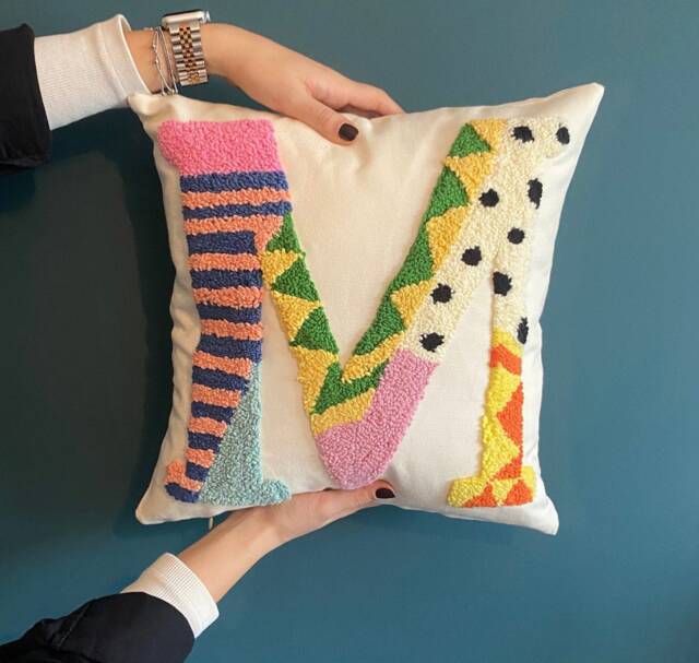 Custom Letter Pillowcase, Embroidered Initial Pillow, Handmade Punch Needle Cushion, Baby Room Decor, Newborn Gift Idea, Baby Shower Idea - image 1