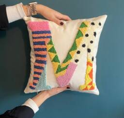 Custom Letter Pillowcase, Embroidered Initial Pillow, Handmade Punch Needle Cushion, Baby Room Decor, Newborn Gift Idea, Baby Shower Idea - thumbnail 1