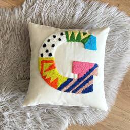 Custom Letter Pillowcase, Embroidered Initial Pillow, Handmade Punch Needle Cushion, Baby Room Decor, Newborn Gift Idea, Baby Shower Idea - thumbnail 3