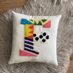 Custom Letter Pillowcase, Embroidered Initial Pillow, Handmade Punch Needle Cushion, Baby Room Decor, Newborn Gift Idea, Baby Shower Idea - thumbnail 2