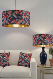 Handmade By Order Luxury Cotton Multicoloured Geometric Pattern Cubes On Velvet Drum Lamp Shade Pendant Light All Shapes & Sizes