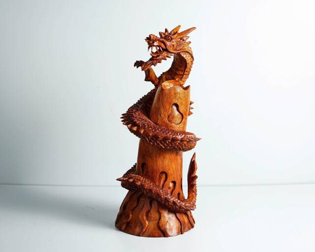 Chinese Dragon Sculpture, Feng Shui Dragon, Legendary Animal, Handcrafted Wooden Gift For Grandfather, Memorial - image 1
