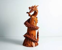 Chinese Dragon Sculpture, Feng Shui Dragon, Legendary Animal, Handcrafted Wooden Gift For Grandfather, Memorial - thumbnail 1