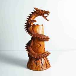 Chinese Dragon Sculpture, Feng Shui Dragon, Legendary Animal, Handcrafted Wooden Gift For Grandfather, Memorial - thumbnail 3