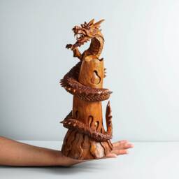 Chinese Dragon Sculpture, Feng Shui Dragon, Legendary Animal, Handcrafted Wooden Gift For Grandfather, Memorial - thumbnail 4