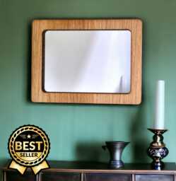 Rectangular Wooden Framed Mirror Oak, Walnut, Or Cherry Veneer