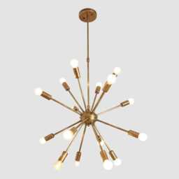 Sputnik Chandelier - Mid Century Modern Lighting Brass Starburst Light Fixture - thumbnail 3