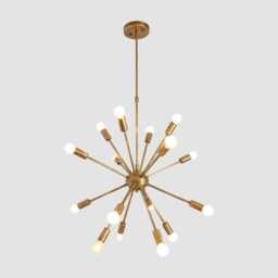 Sputnik Chandelier - Mid Century Modern Lighting Brass Starburst Light Fixture - thumbnail 2