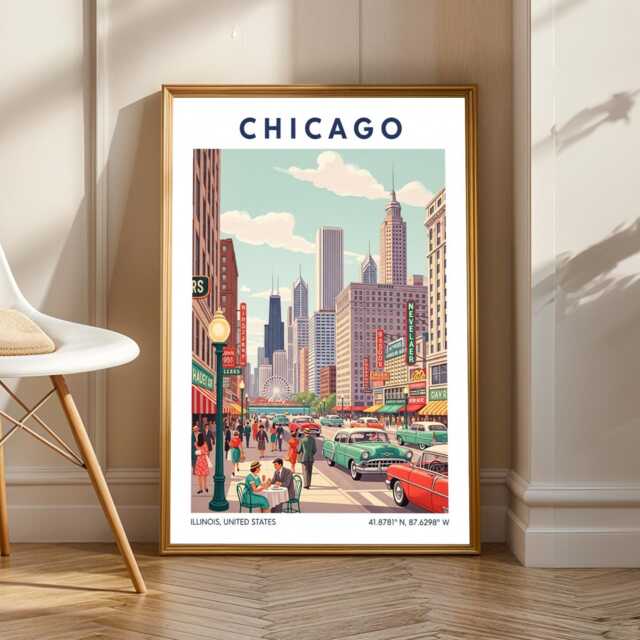 Chicago Travel Poster Retro Mid-Century Cityscape Art Print - image 1
