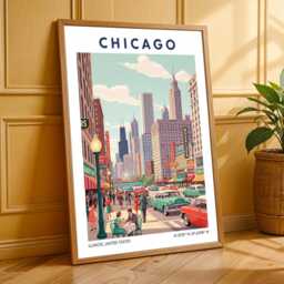 Chicago Travel Poster Retro Mid-Century Cityscape Art Print - thumbnail 3