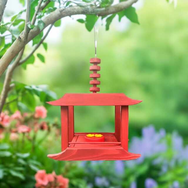Asian Style Hummingbird Feeder/Oriole Feeder Red Cedar Outdoor Hanging - image 1