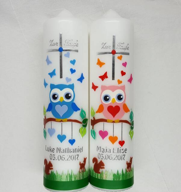 Christening Candle Owl - Twins - image 1