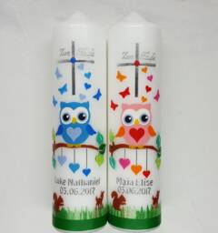 Christening Candle Owl - Twins - thumbnail 1