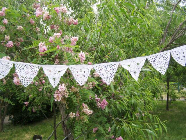 Bunting Garland, Wedding Decoration, Party Decor, Wall Hanging Garland, Triangle Crochet - image 1