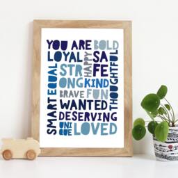 I Am Print, Boys Bedroom Decor, Positive Affirmation Prints, Boys Nursery Prints, Navy Blue, Wall Art, Playroom Motivational - thumbnail 1