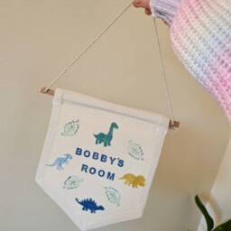 Hand Stitched Children's Room Sign Custom Cotton Door Hanging - thumbnail 2