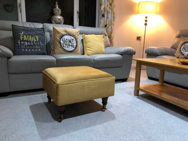 Handmade Velvet Footstool Ottoman - Rolling Castor Legs, Compact Seating - image 1