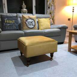 Handmade Velvet Footstool Ottoman - Rolling Castor Legs, Compact Seating - thumbnail 3