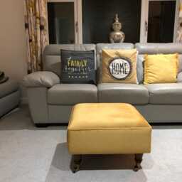 Handmade Velvet Footstool Ottoman - Rolling Castor Legs, Compact Seating - thumbnail 2