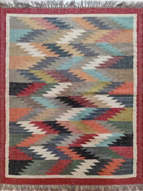 Handwoven Wool Jute Kilim Rug - Zigzag Geometric Flatweave Carpet For Living Room & Bedroom - image 1