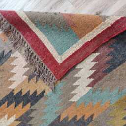 Handwoven Wool Jute Kilim Rug - Zigzag Geometric Flatweave Carpet For Living Room & Bedroom - thumbnail 4