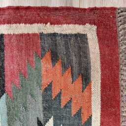 Handwoven Wool Jute Kilim Rug - Zigzag Geometric Flatweave Carpet For Living Room & Bedroom - thumbnail 3