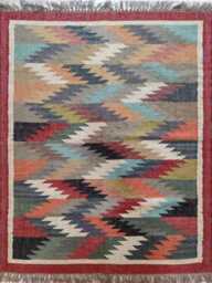 Handwoven Wool Jute Kilim Rug - Zigzag Geometric Flatweave Carpet For Living Room & Bedroom - thumbnail 1