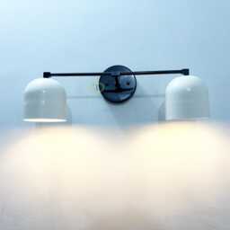 Mid Century Modern Vanity Light Fixture - Bathroom White Shade Wall Sconce Pair - thumbnail 3