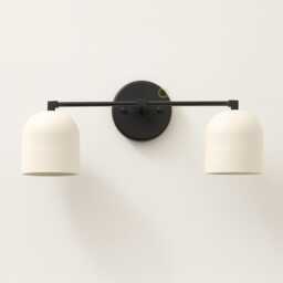 Mid Century Modern Vanity Light Fixture - Bathroom White Shade Wall Sconce Pair - thumbnail 1