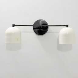 Mid Century Modern Vanity Light Fixture - Bathroom White Shade Wall Sconce Pair - thumbnail 2
