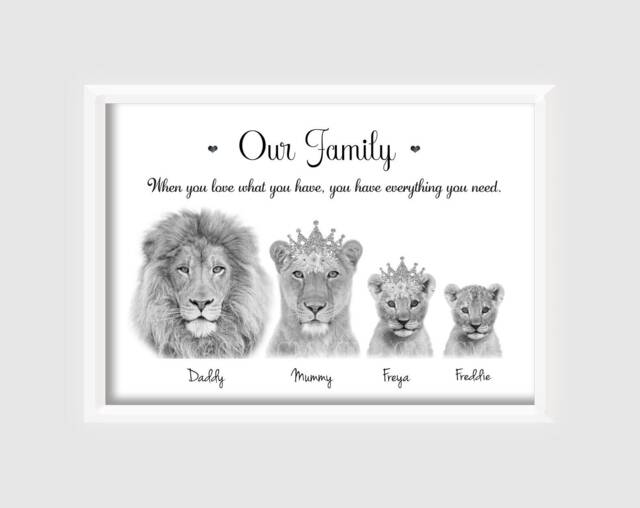Personalised Lion Family Print Up To 8 Members Unframed - image 1