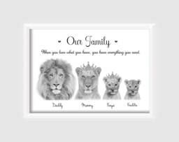Personalised Lion Family Print Up To 8 Members Unframed - thumbnail 1