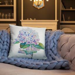 Hand Painted Watercolor Hydrangea Basic Pillow - thumbnail 3